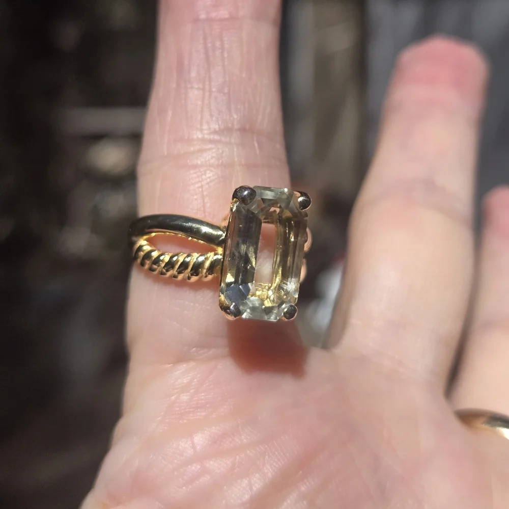 Green Amethyst 8k emerald cut sterling & gold ring sz9 - Picture 11 of 11
